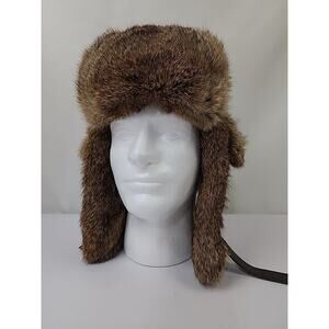 Mad Bomber Hat Trapper Fitted Mens XL Brown Rabbit Fur Ear Flap Aviator Winter